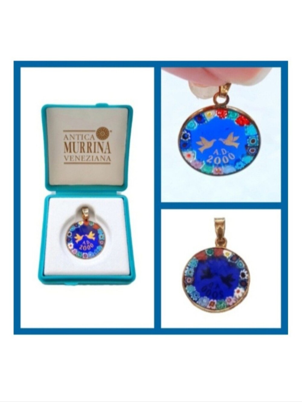 Vintage Italian Antica Murrina Veneziana Glass Pendant 925 Sterling Silver
